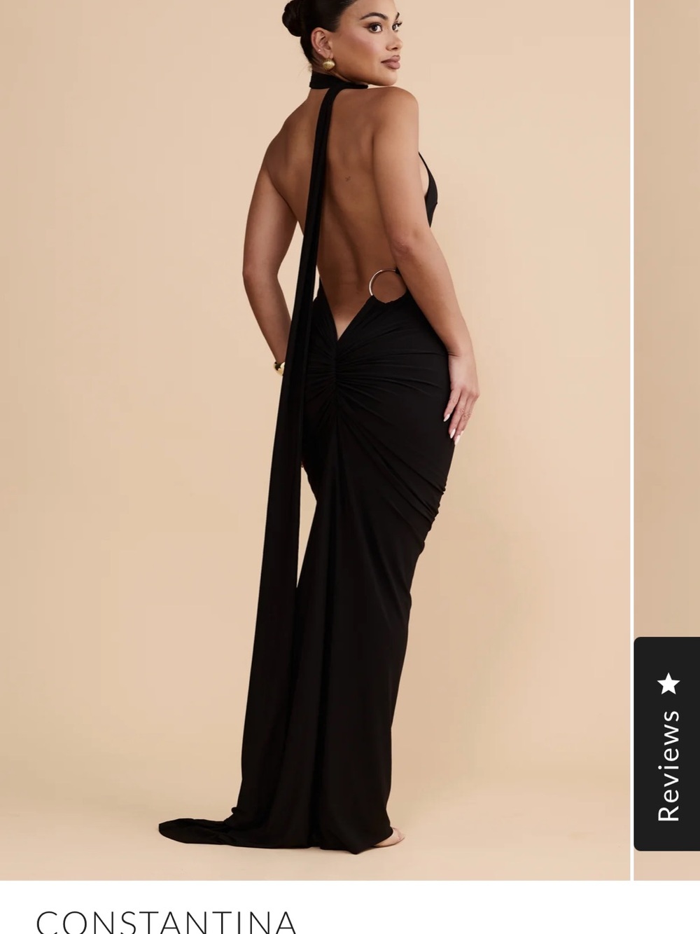 Constantina Black Backless Halter Evening Gown